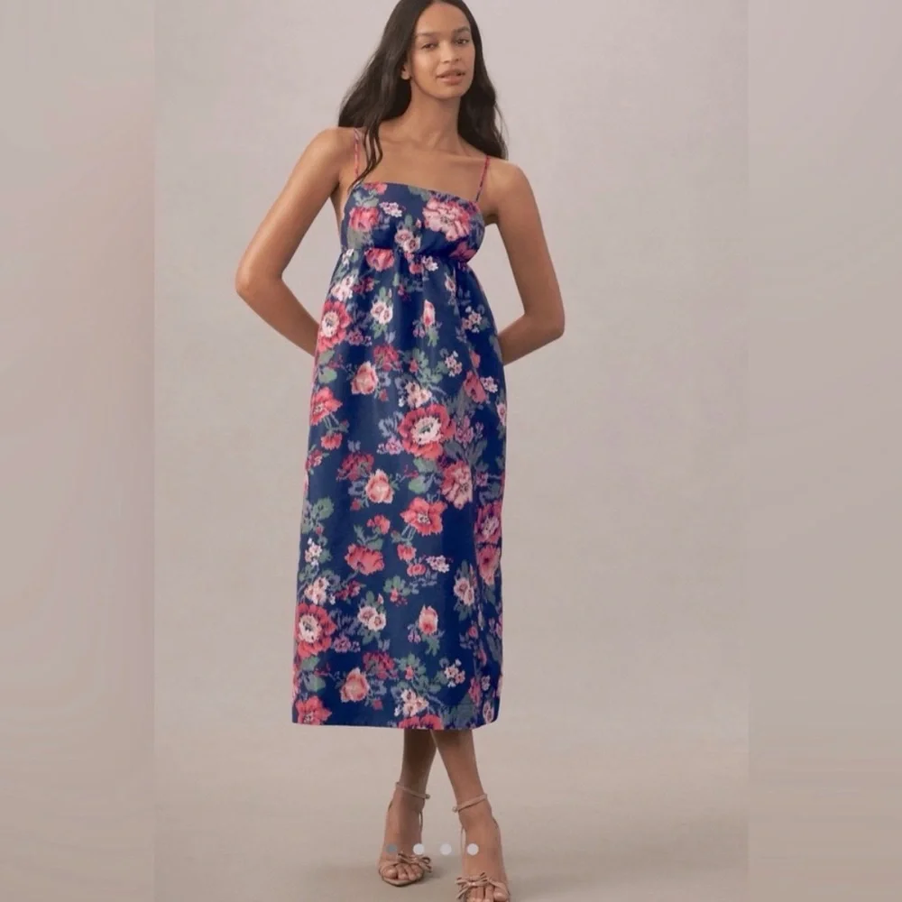 NWT Anthropologie BHLDN Sophia Apron-Top Jacquard Floral Midi Dress - size XS - Picture 7 of 8